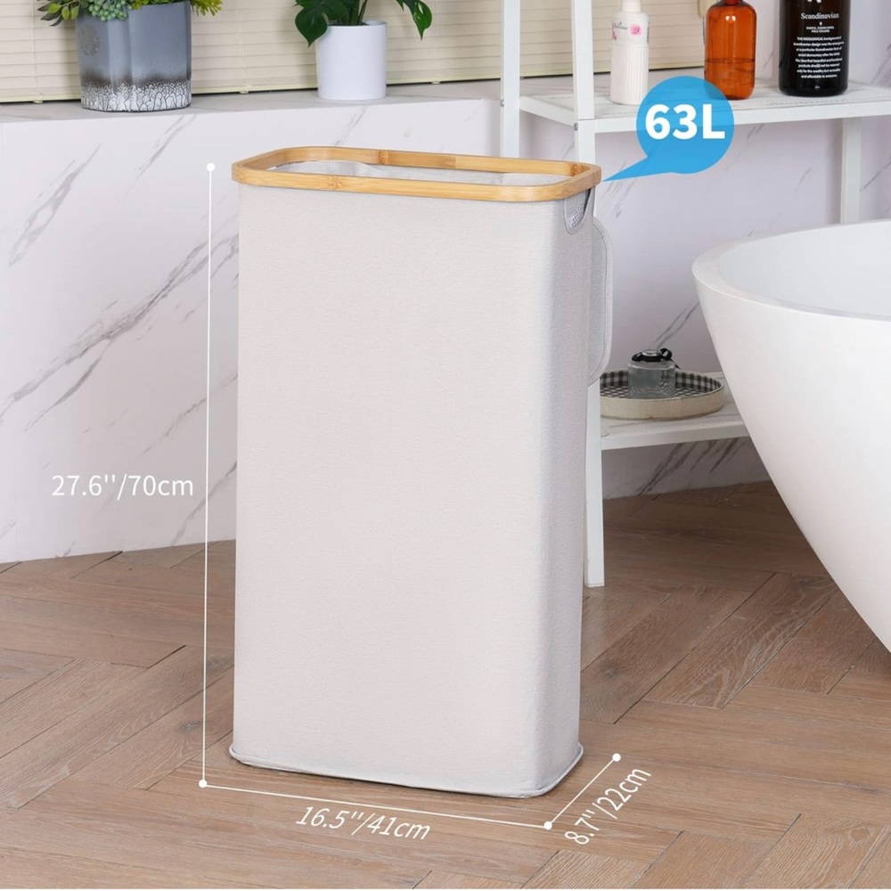 🔥🔥Hot Pick New Slim Laundry Hamper with Lid, with Removable Bag  63L /Beige